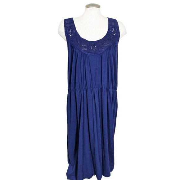 Old Navy Plus 3X Dress Blue Crochet Neckline Pocket Drawstring Goodnight Nora - Picture 1 of 8